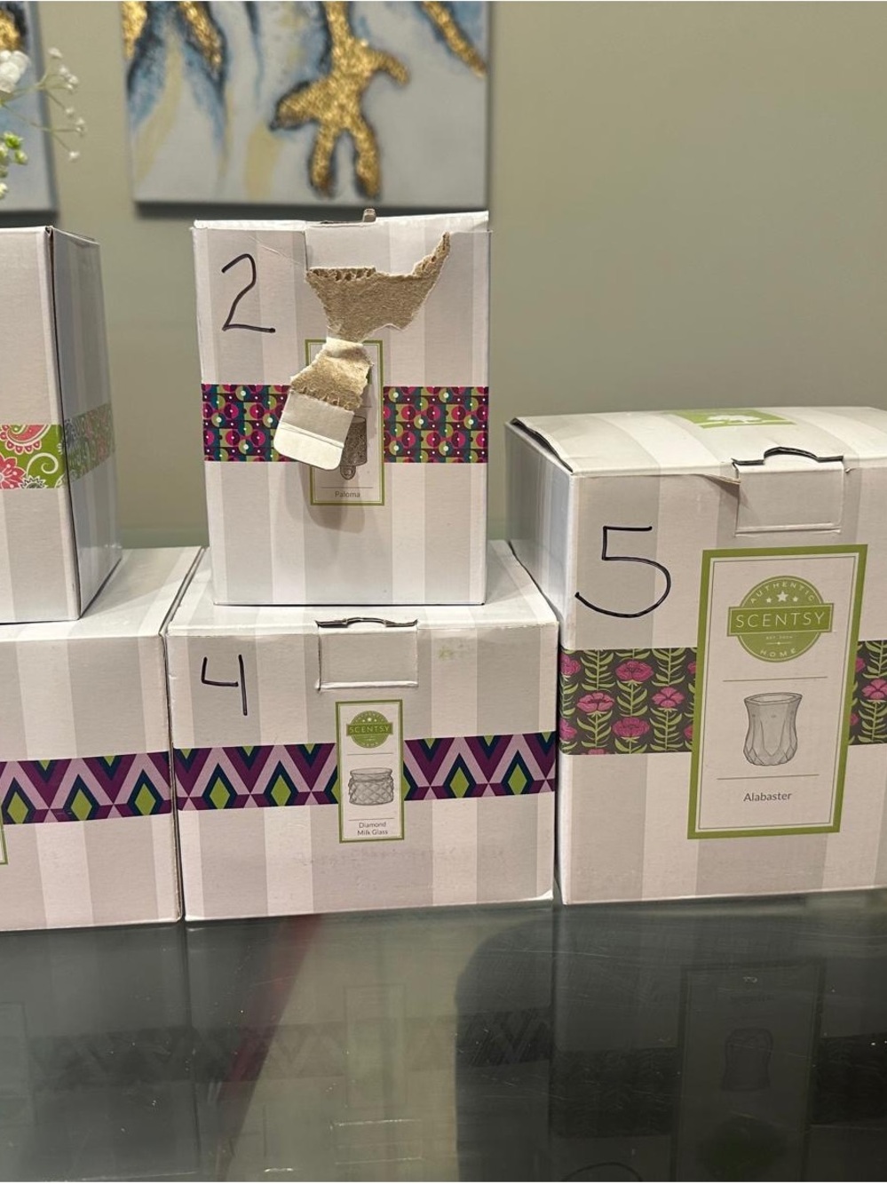 Scentsy White and Green Alabaster Warmer Boxes